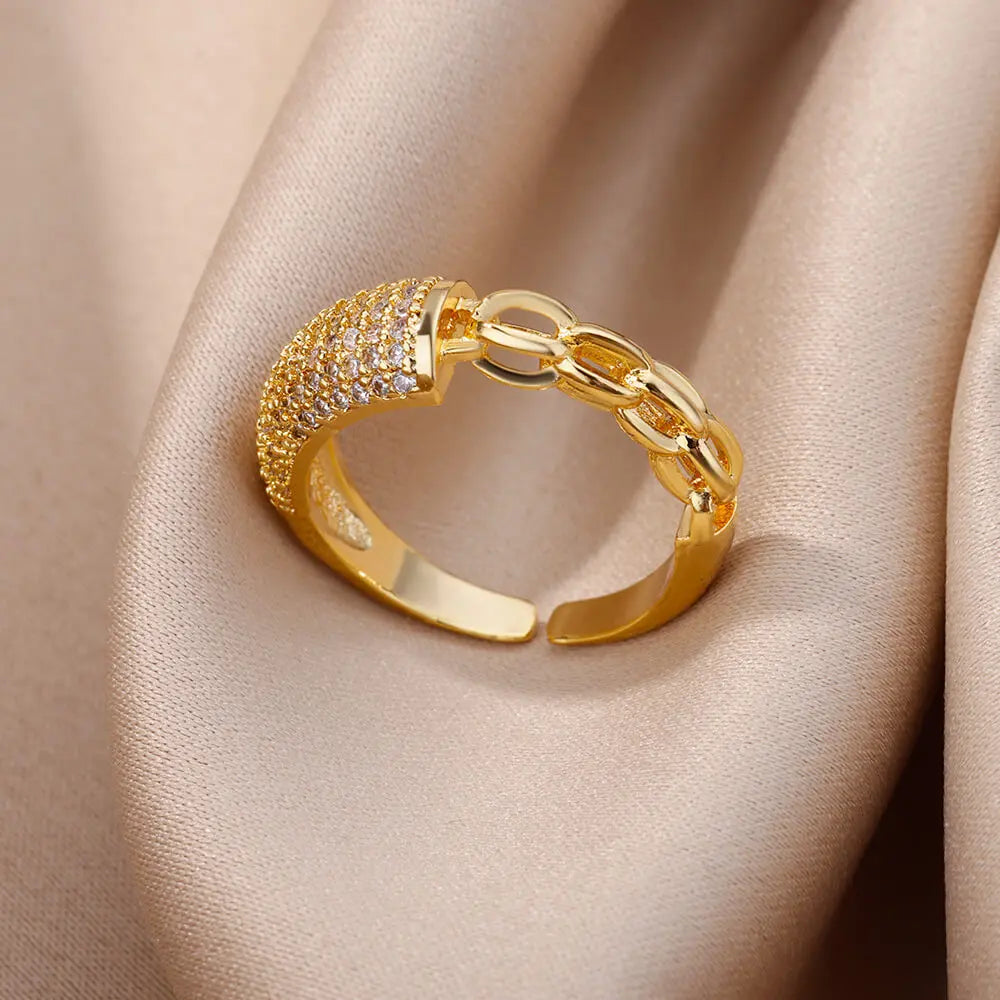 Gold Plated Stainless Steel Crystal Rings For Women
