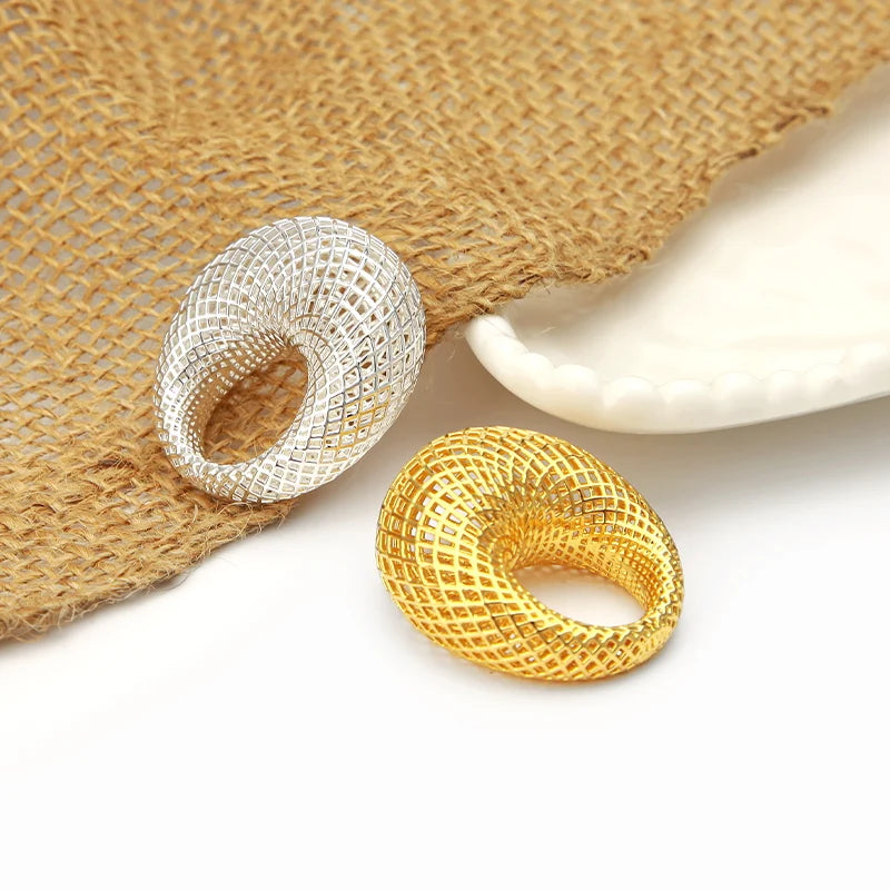 Hollow Out Big Nest Ring For Women 18k Gold Plated Brass Ring