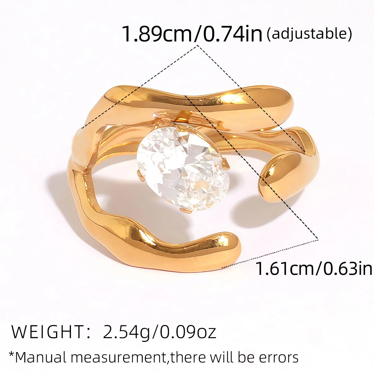 Statement Stainless Steel Delicate Shiny Cubic Zirconia Ring High Quality 18K Gold PVD Plated Finger