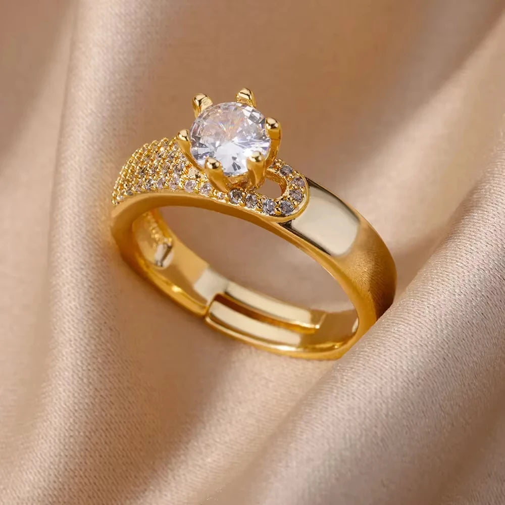 Gold Plated Stainless Steel Crystal Rings For Women