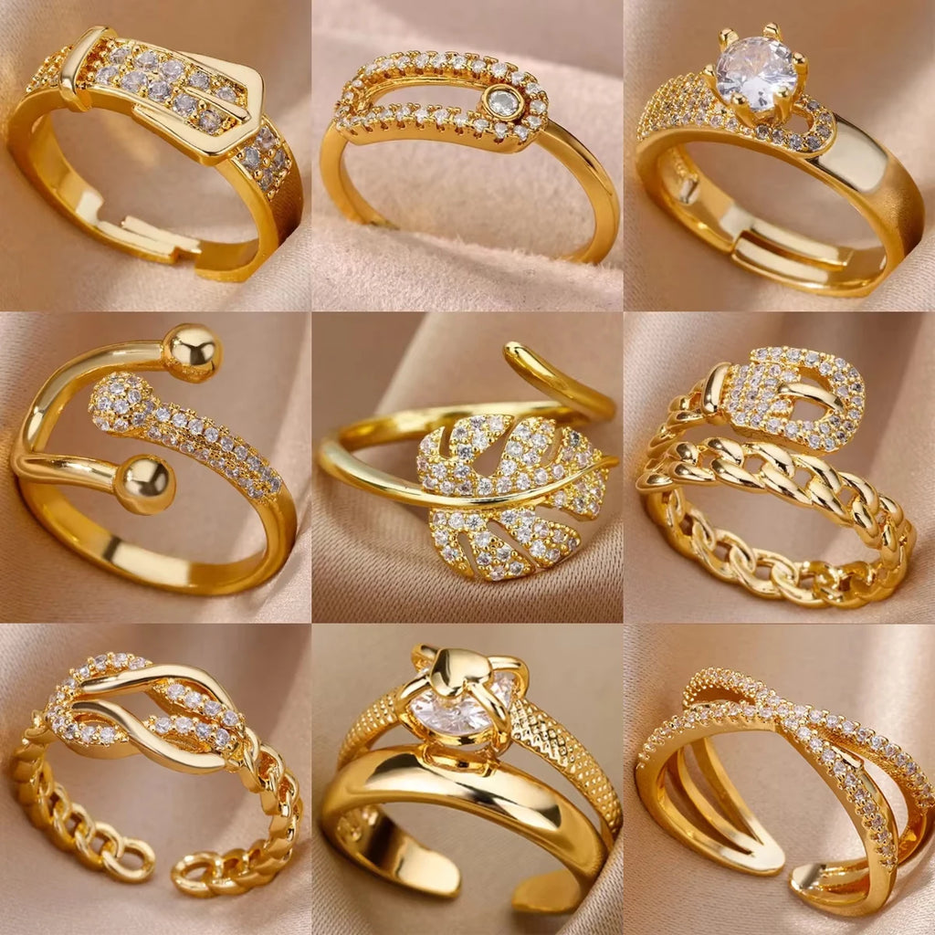 Gold Plated Stainless Steel Crystal Rings For Women