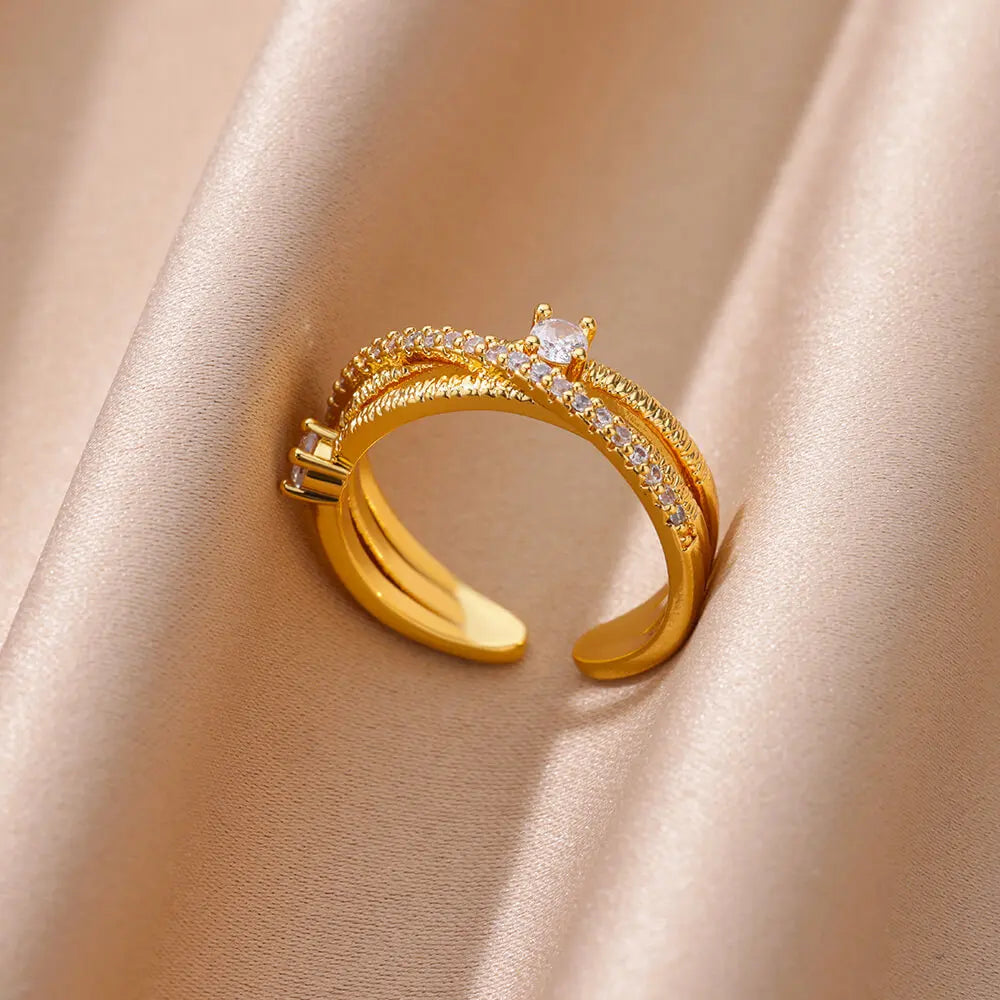 Gold Plated Stainless Steel Crystal Rings For Women