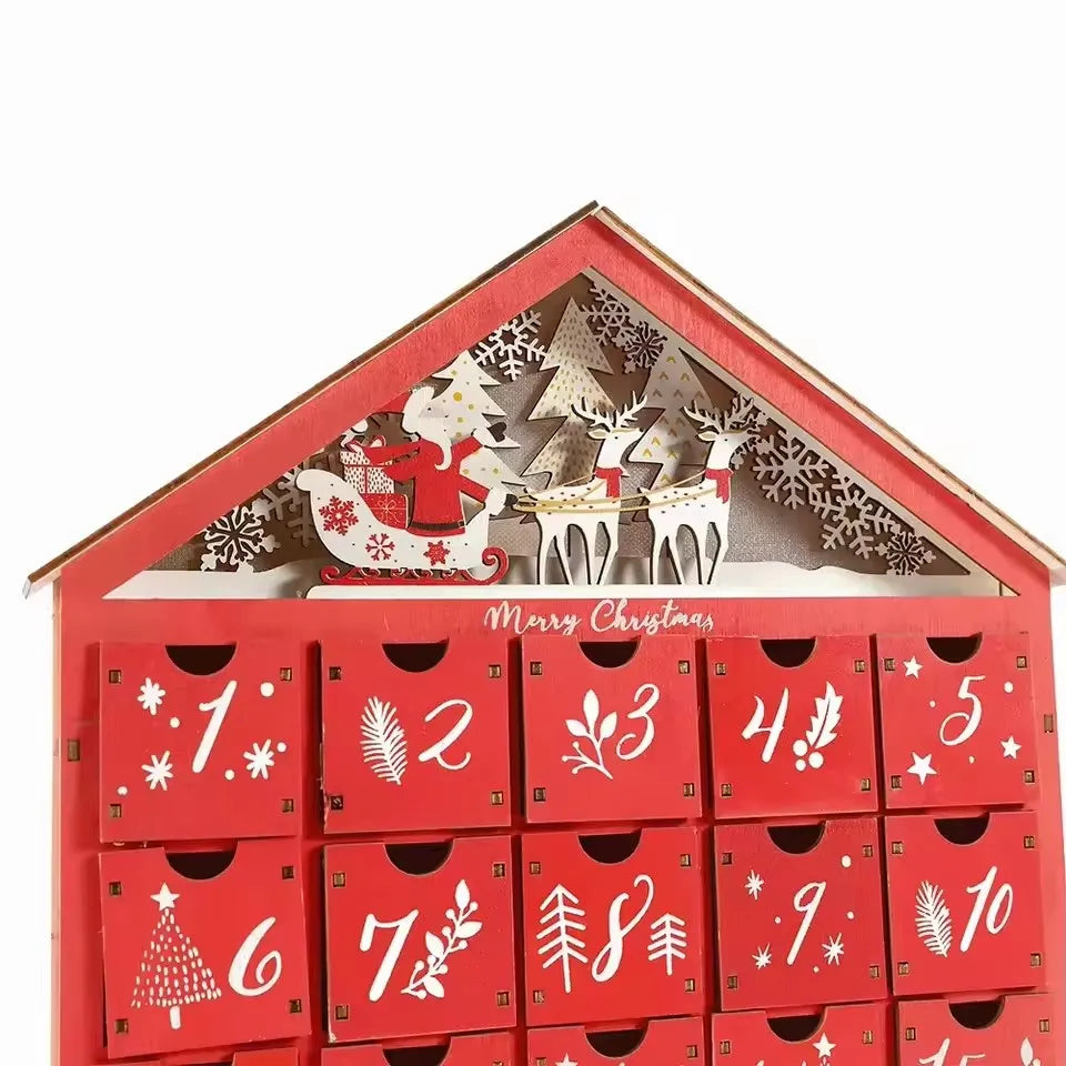 Wooden Christmas Advent Calendar With 24 Storage