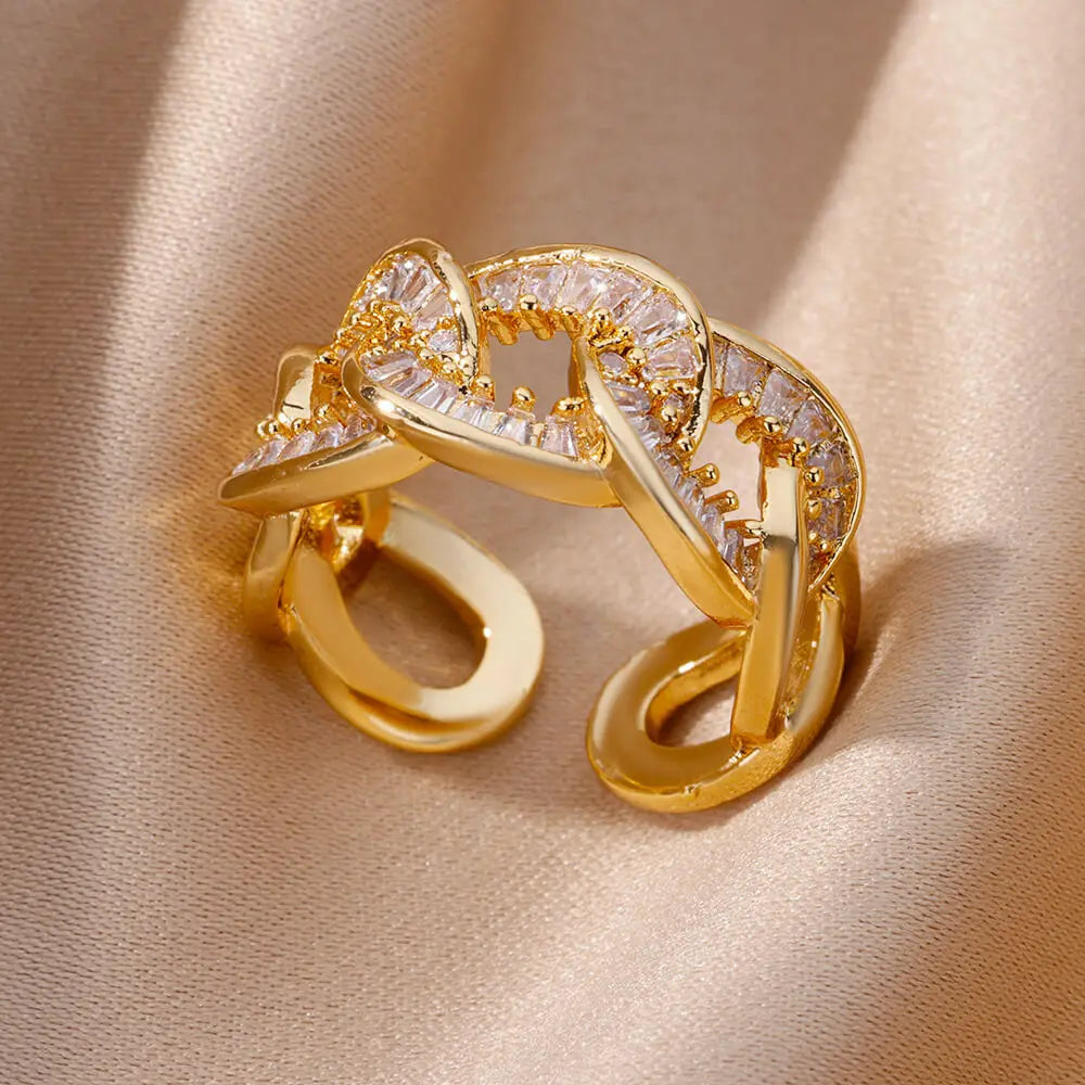 Gold Plated Stainless Steel Crystal Rings For Women