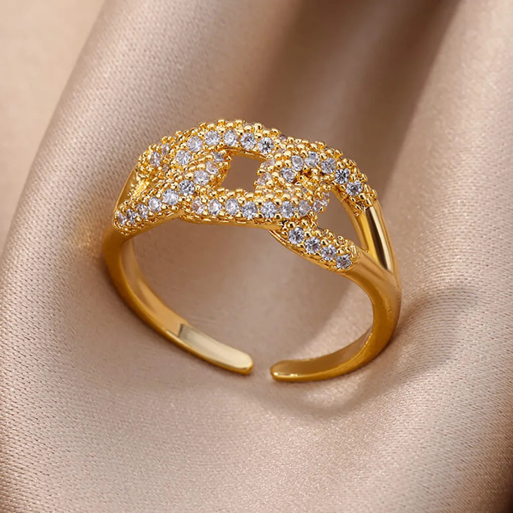 Gold Plated Stainless Steel Crystal Rings For Women