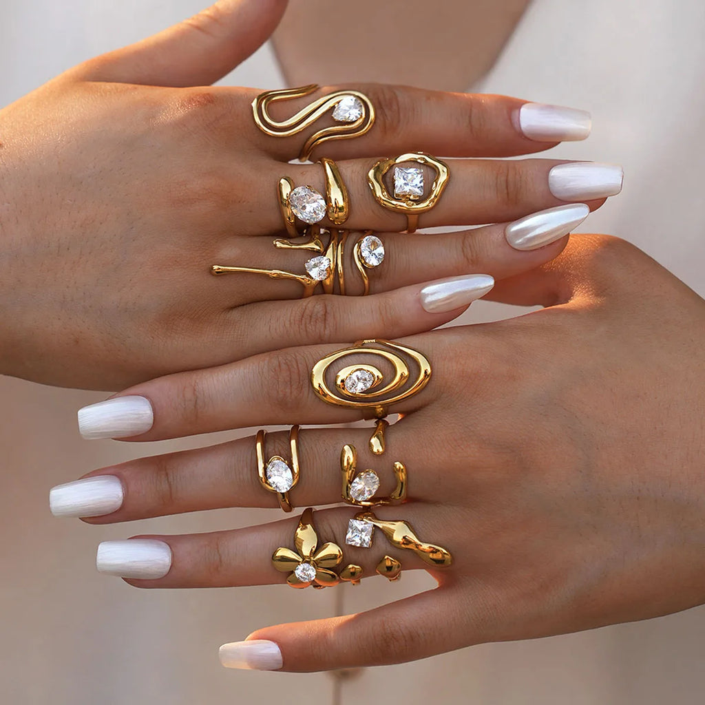 Statement Stainless Steel Delicate Shiny Cubic Zirconia Ring High Quality 18K Gold PVD Plated Finger