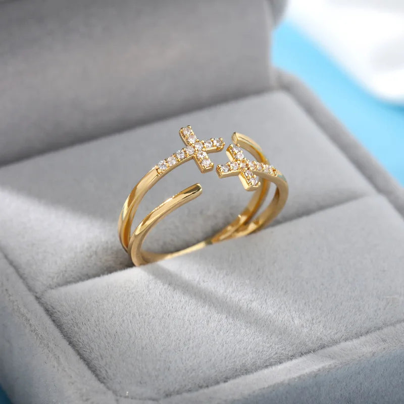 Gold Plated Stainless Steel Crystal Rings For Women