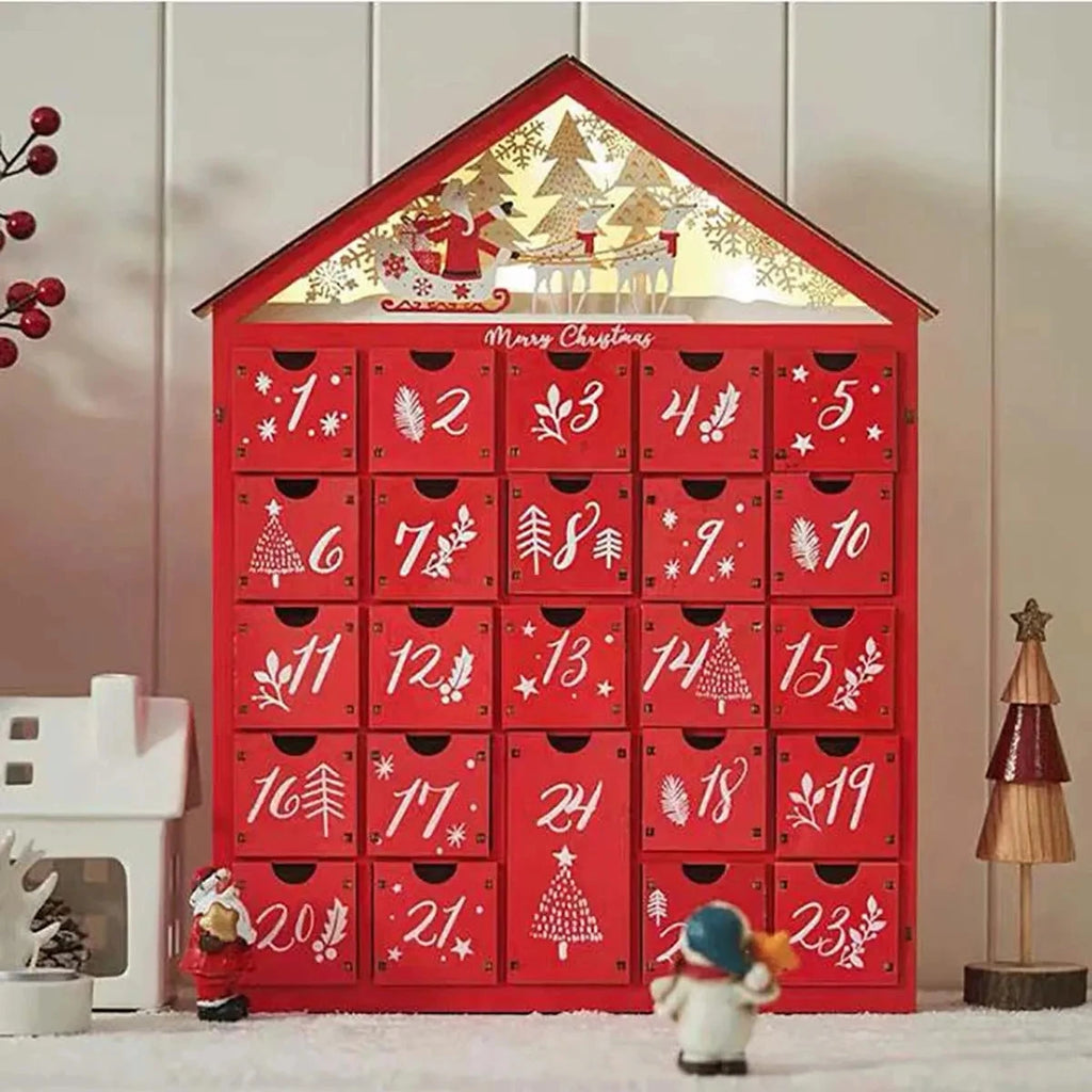 Wooden Christmas Advent Calendar With 24 Storage
