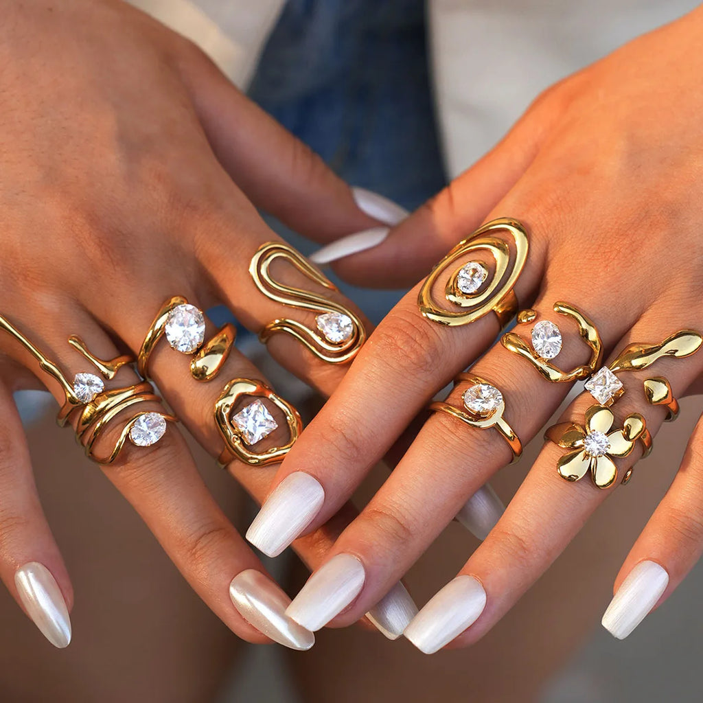 Statement Stainless Steel Delicate Shiny Cubic Zirconia Ring High Quality 18K Gold PVD Plated Finger