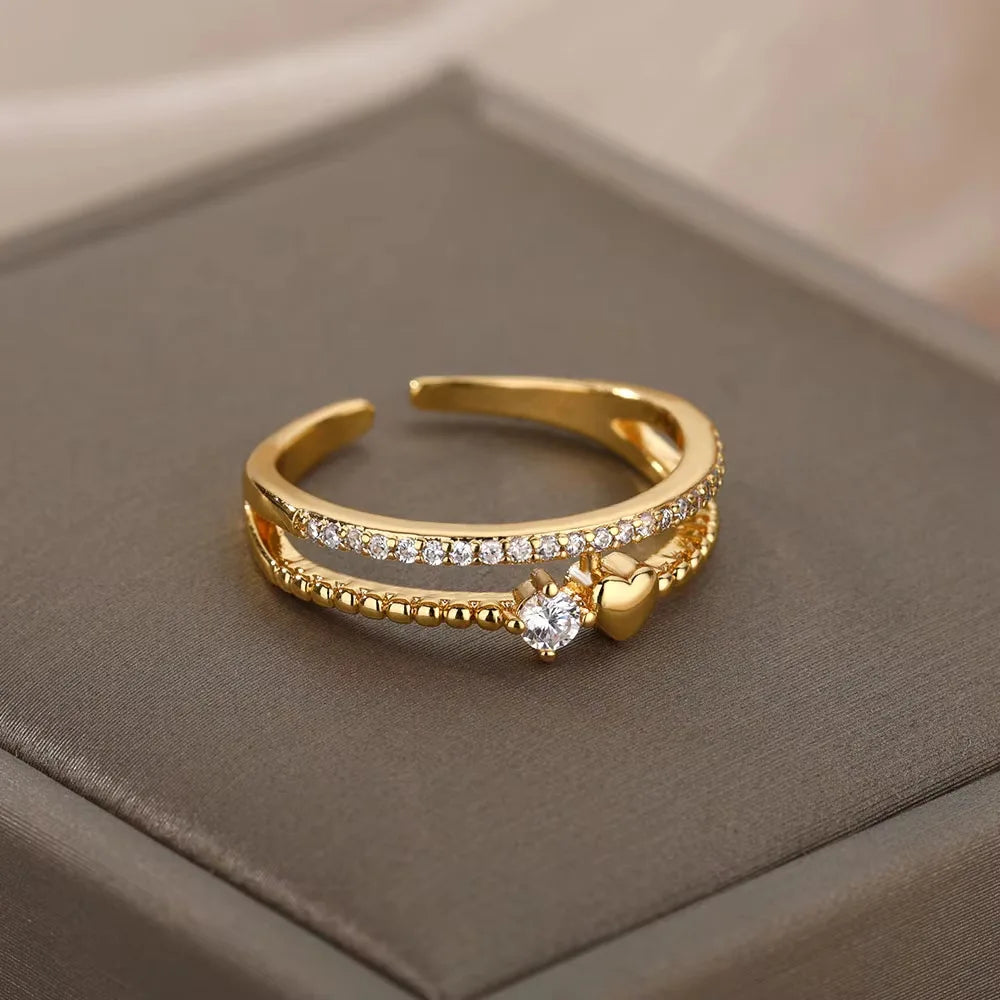 Gold Plated Stainless Steel Crystal Rings For Women