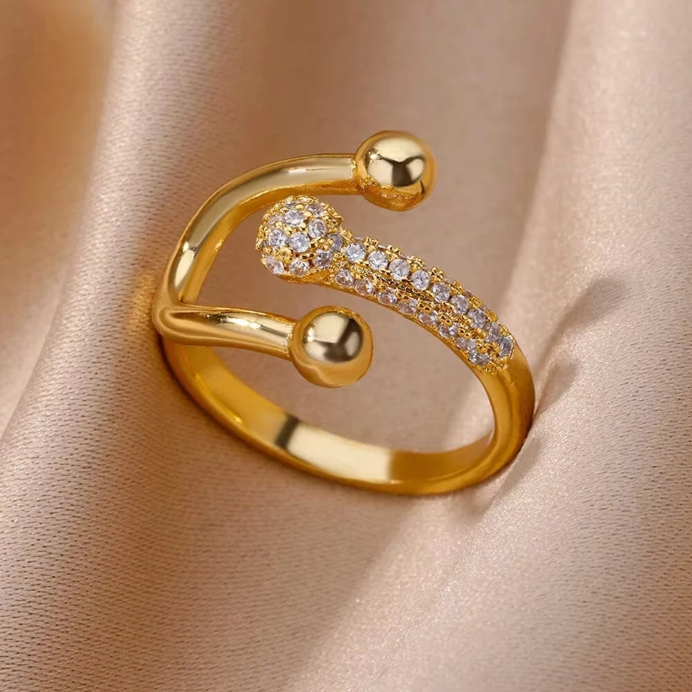 Gold Plated Stainless Steel Crystal Rings For Women