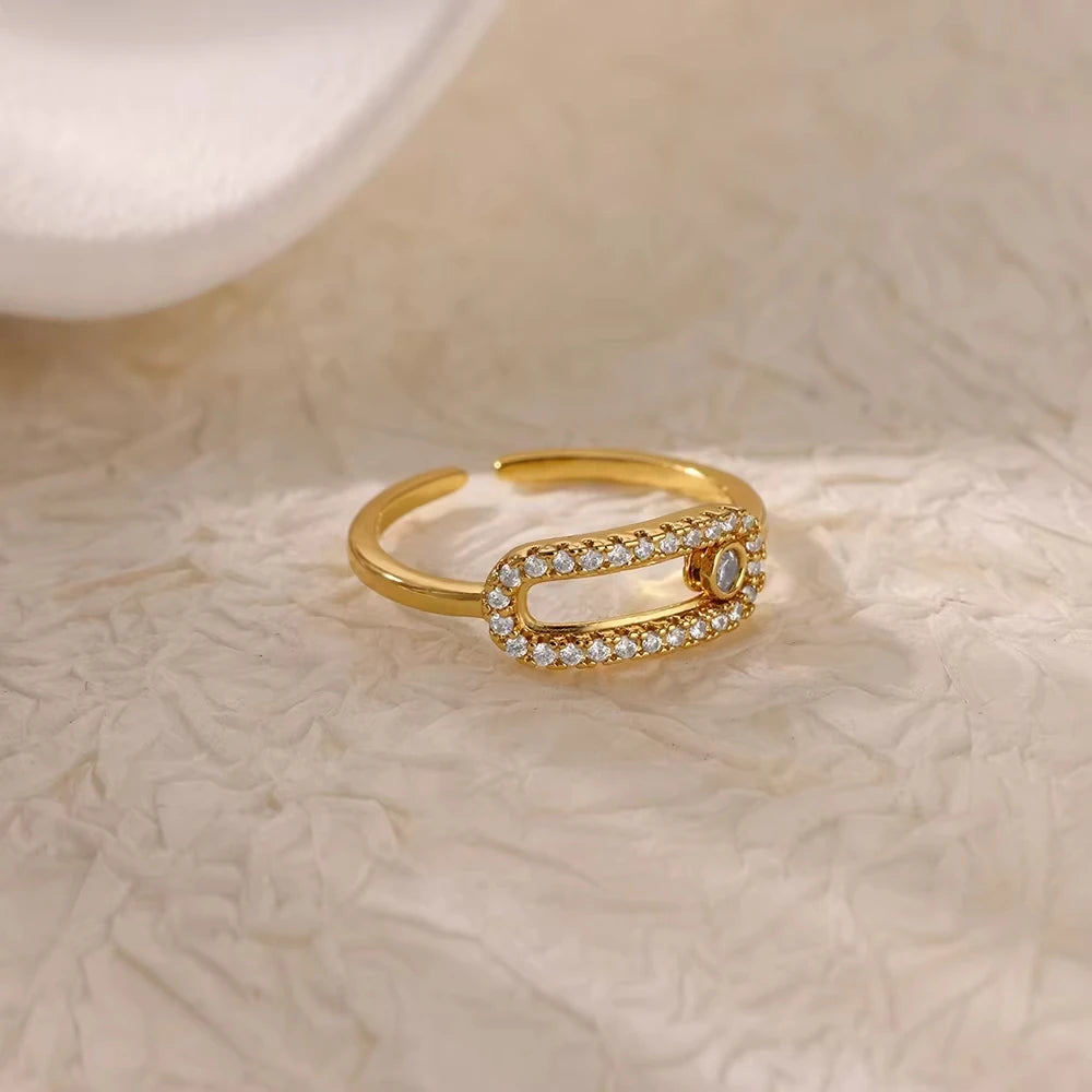 Gold Plated Stainless Steel Crystal Rings For Women
