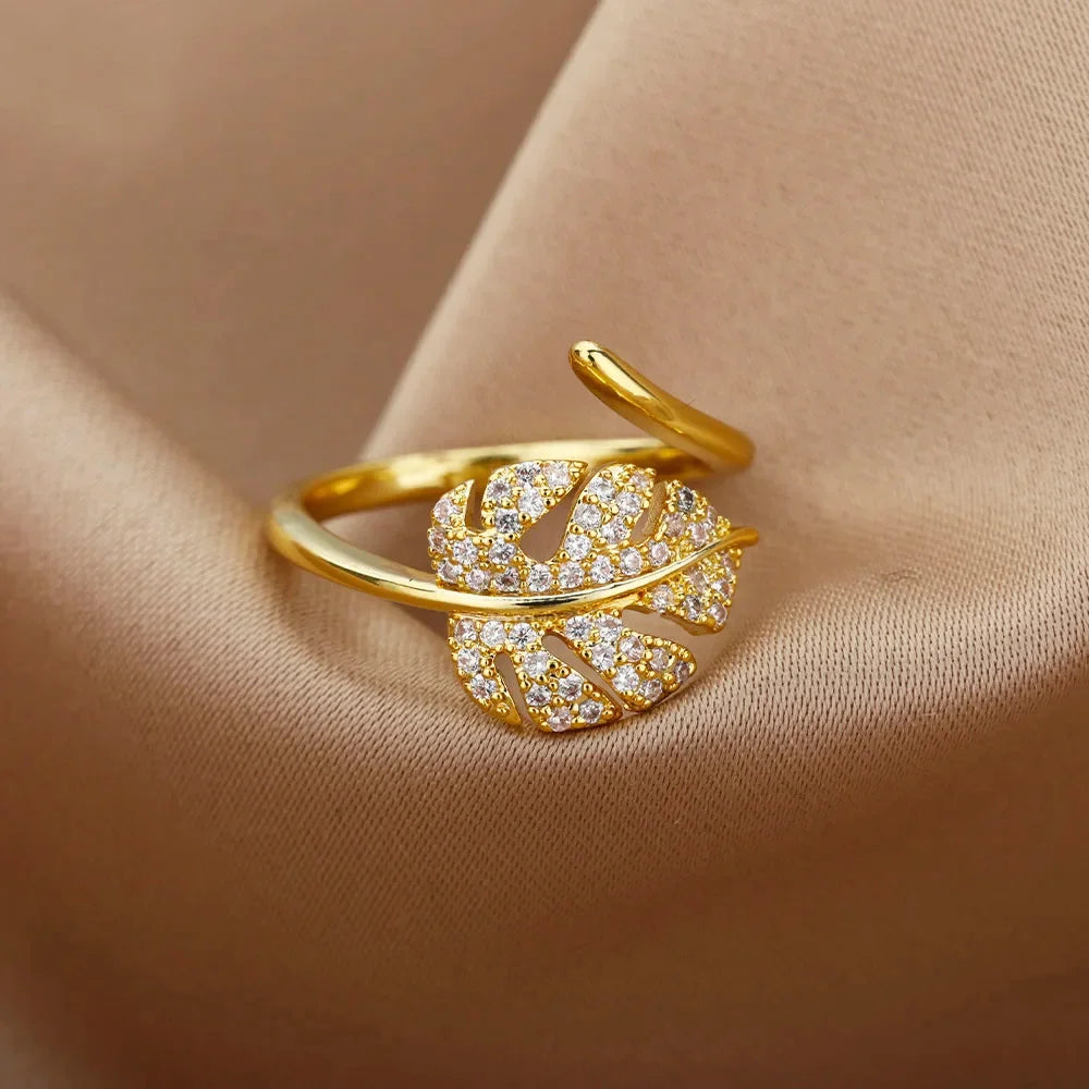 Gold Plated Stainless Steel Crystal Rings For Women