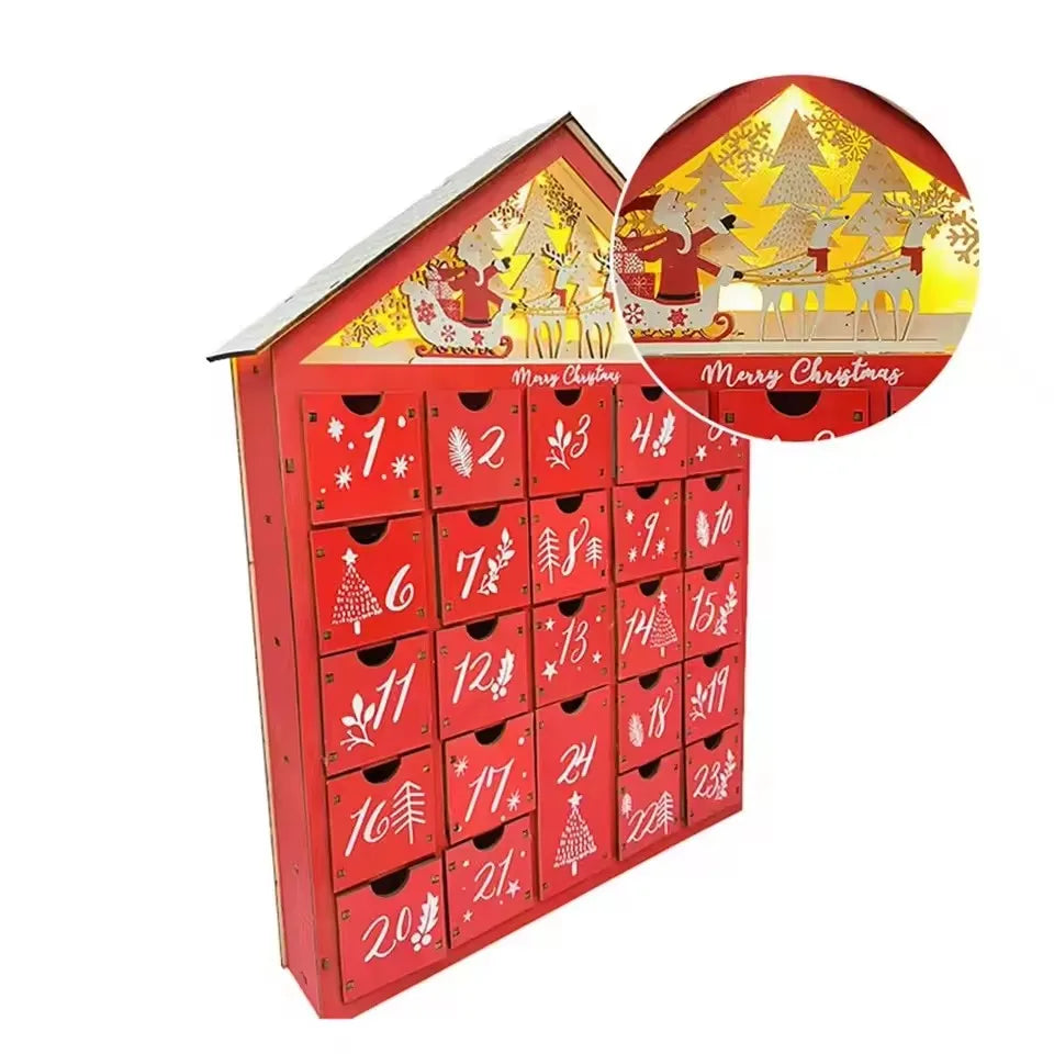 Wooden Christmas Advent Calendar With 24 Storage