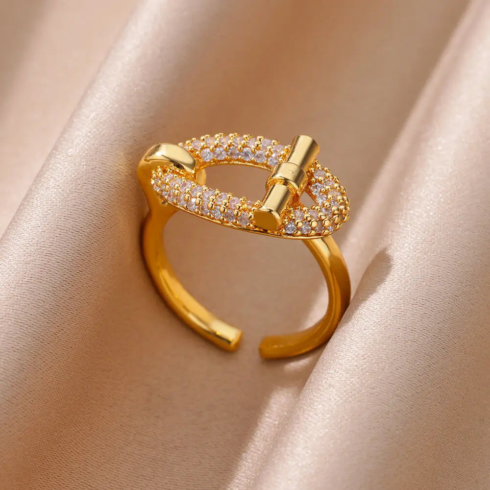 Gold Plated Stainless Steel Crystal Rings For Women