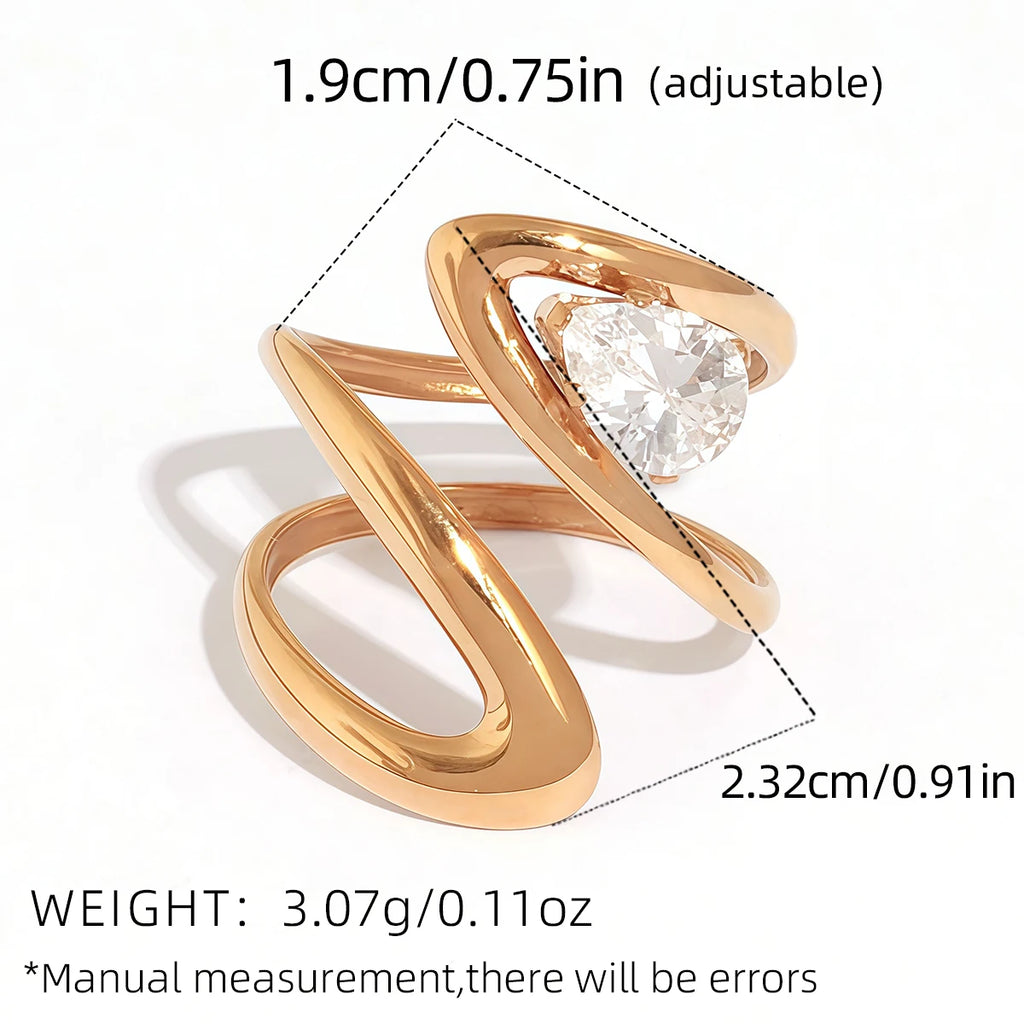 Statement Stainless Steel Delicate Shiny Cubic Zirconia Ring High Quality 18K Gold PVD Plated Finger