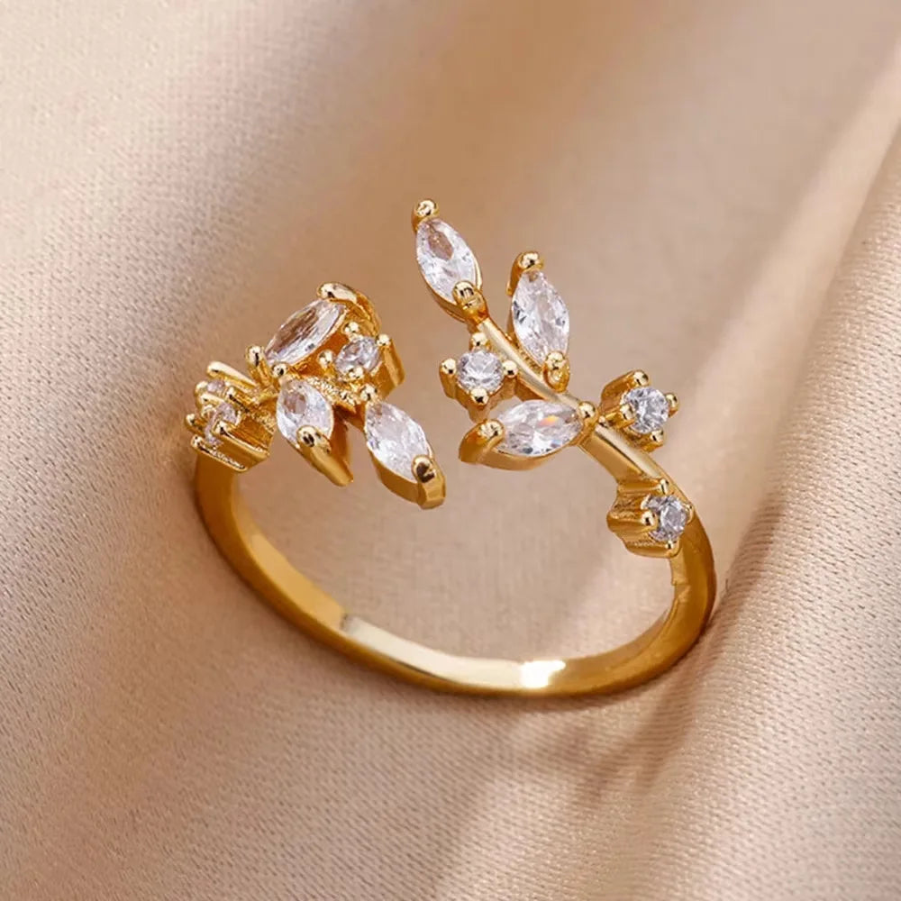 Gold Plated Stainless Steel Crystal Rings For Women
