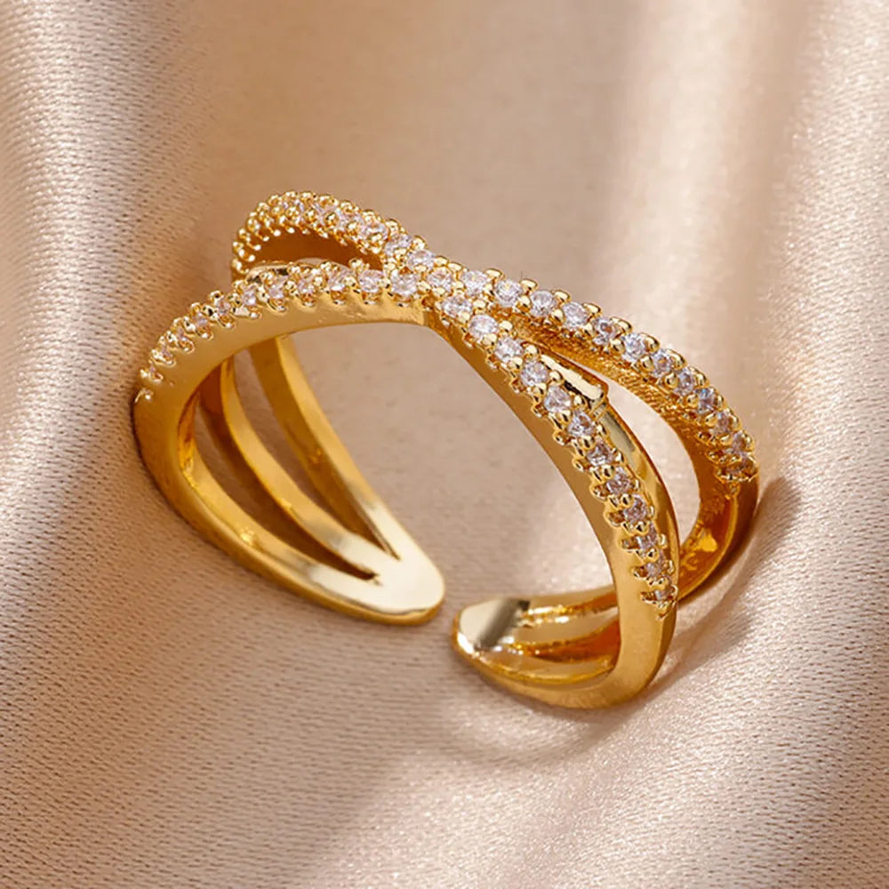 Gold Plated Stainless Steel Crystal Rings For Women
