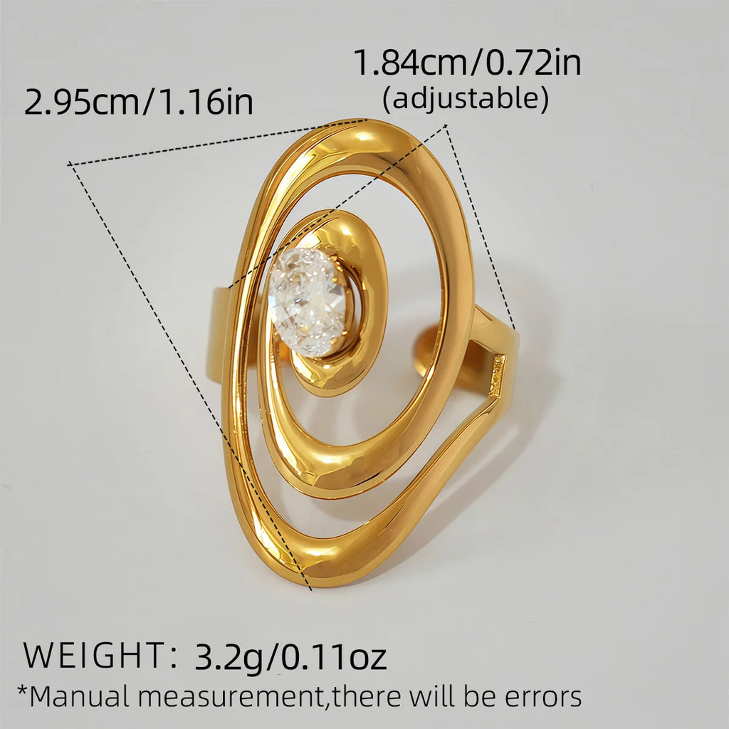 Statement Stainless Steel Delicate Shiny Cubic Zirconia Ring High Quality 18K Gold PVD Plated Finger