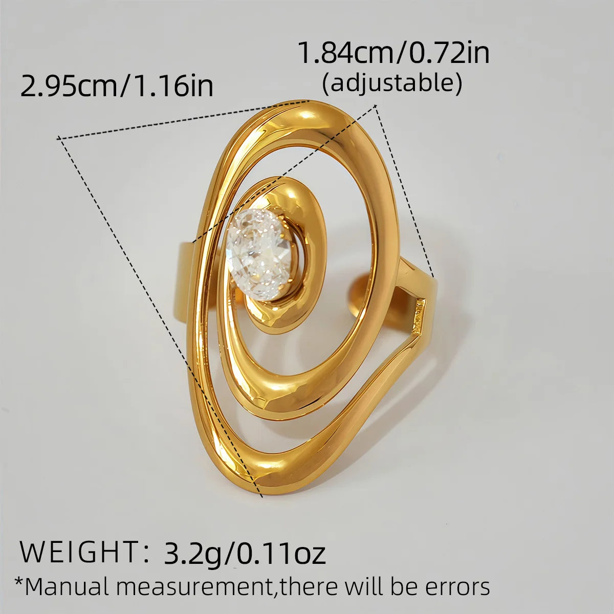 Statement Stainless Steel Delicate Shiny Cubic Zirconia Ring High Quality 18K Gold PVD Plated Finger
