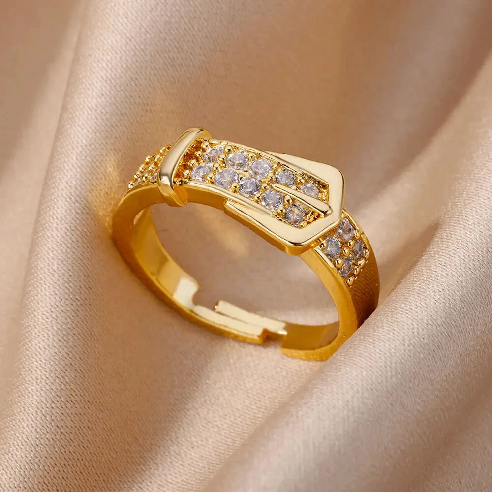 Gold Plated Stainless Steel Crystal Rings For Women